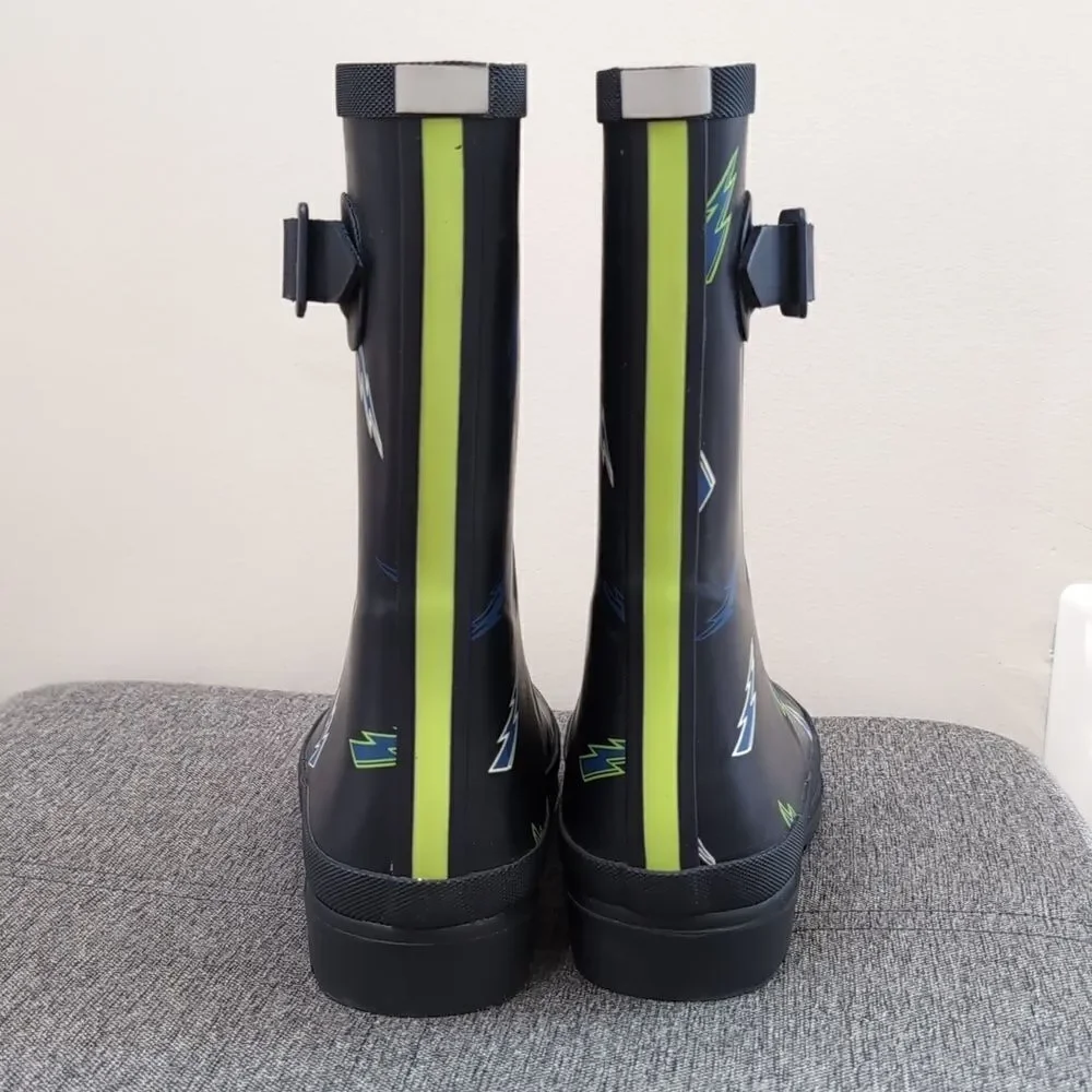 Joules Black and Blue Lightening Rain & Snow Boots Sz 4